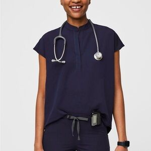 Figs Navy Scrub Top